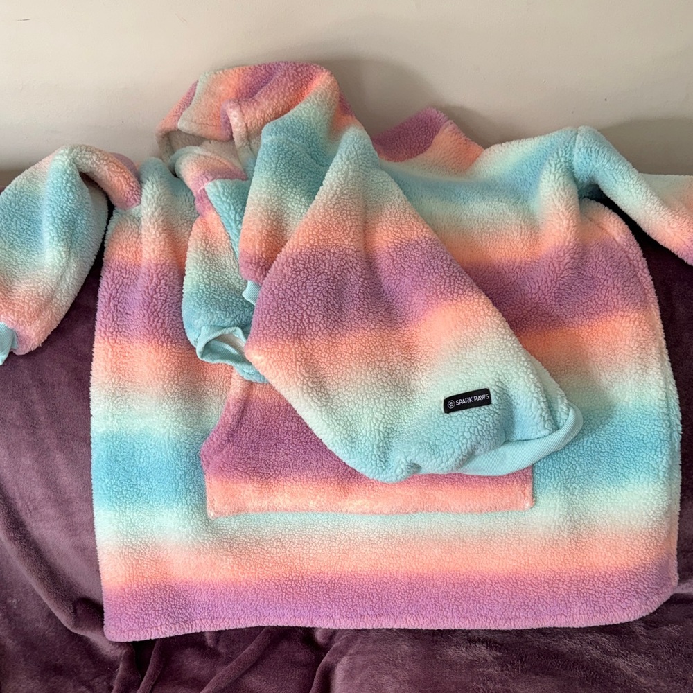Sherpa Fleece Pet Hoodie in Pastel Rainbow